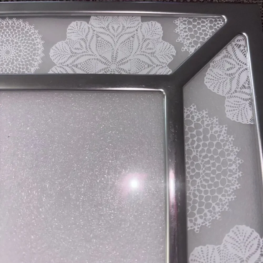 Malden Silver Tone 9x7 Frame With White Lace Look Design 4x6 Photo Wedding